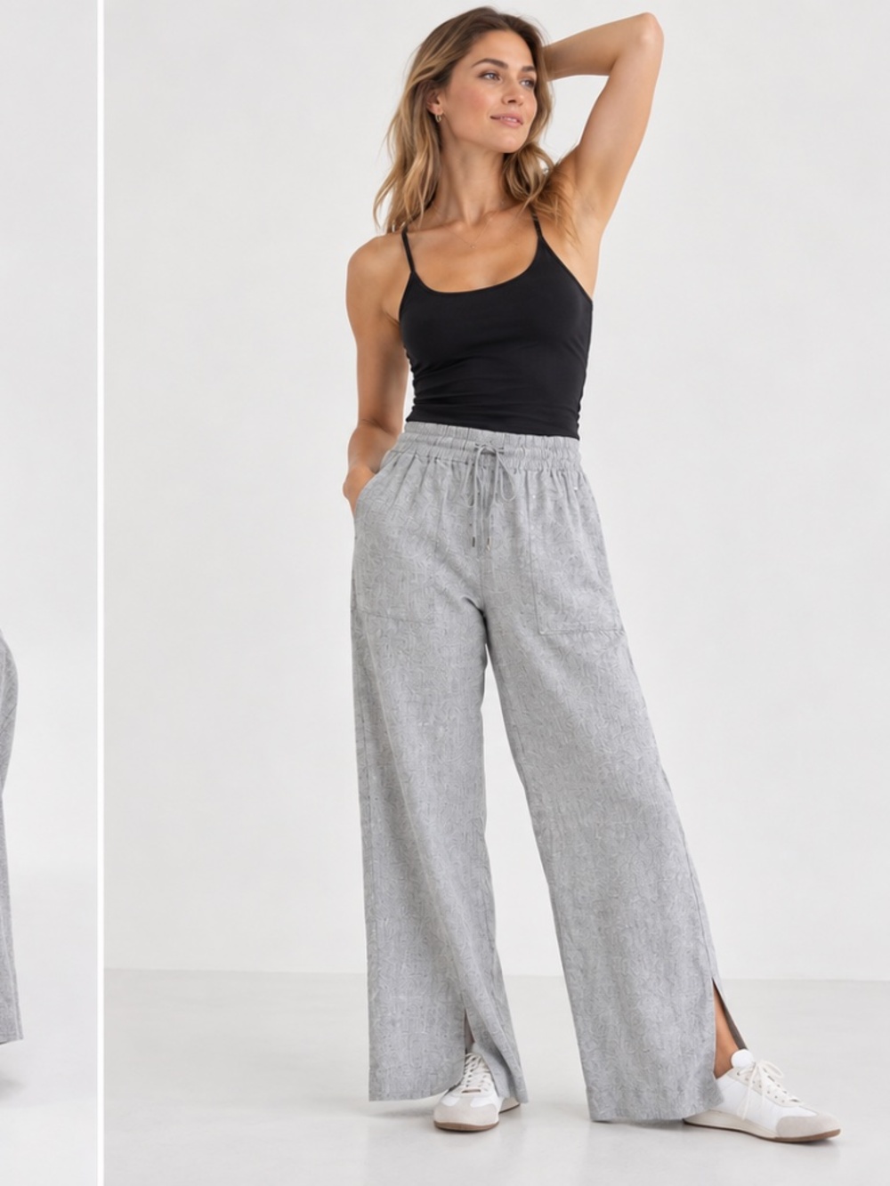Athleta Retreat Linen High Rise Wide Leg Pants Dove Gray Large